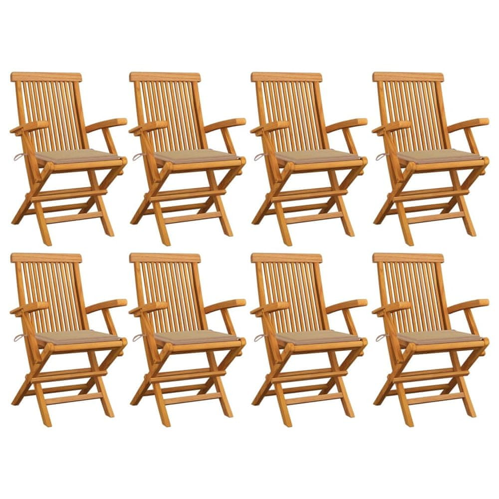 Petromila vidaXL Záhradné stoličky s béžovými podložkami 8 ks tíkový masív